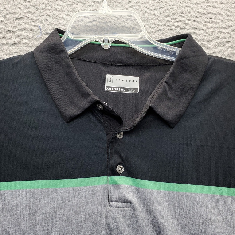 PGA TOUR Golf Polo Shirt Mens XXL Black Colorblock Stretch Easy Care Slit UPF 50 - Picture 6 of 9
